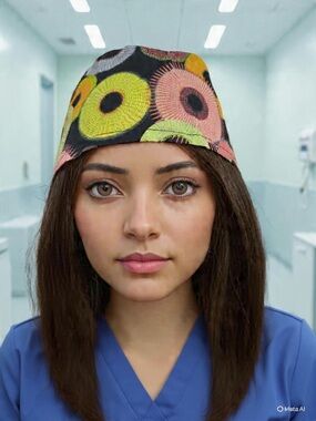 Handmade Multicolor Geometric Print Scrub Cap/ Nurse Hat